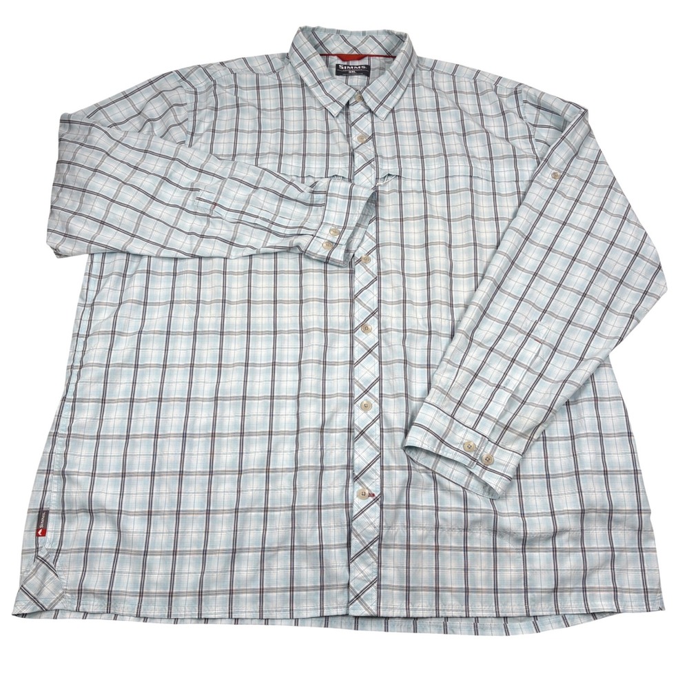 Simms Fishing Products Shirt Mens 3XL Blue Plaid Outdoor Hiking Utility